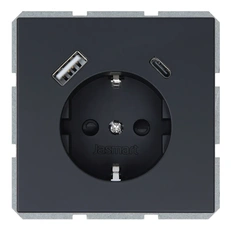 Изображение Розетка SCHUKO с заземлением и USB Type-A+C Jasmart серия FD, черный матовый (soft touch)